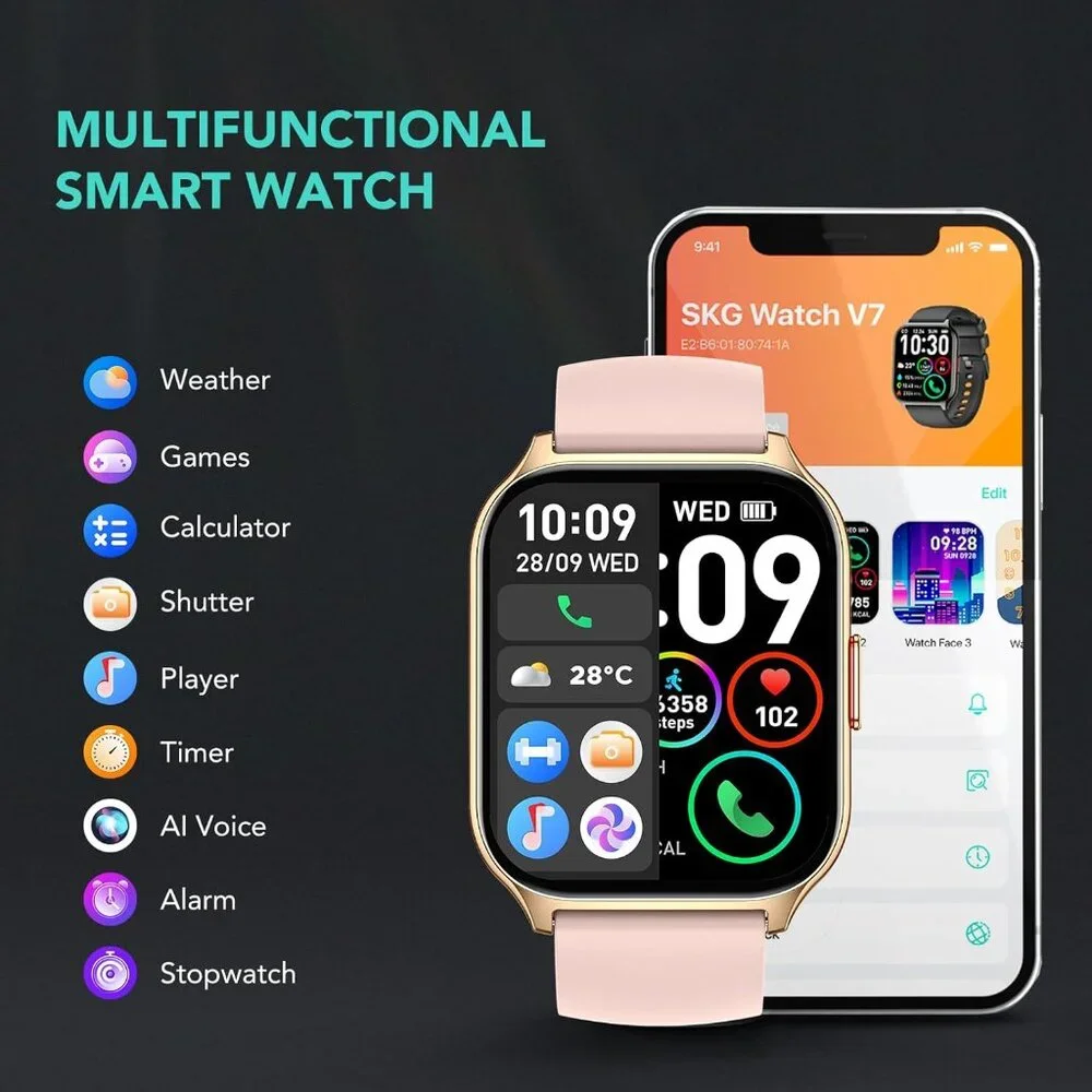 SKG V7-2 Smart Watch 1.95 in Screen Android Iphone Fitness Tracker IP68 Pink